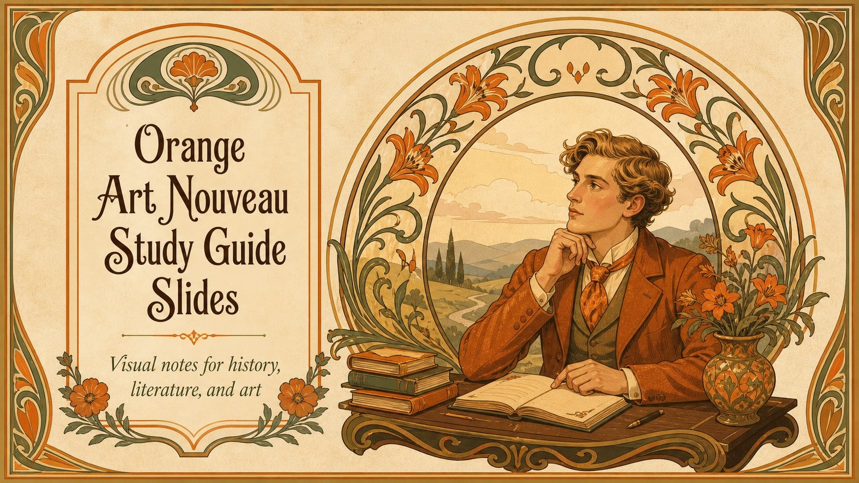 Orange Art Nouveau Study Guide Slides