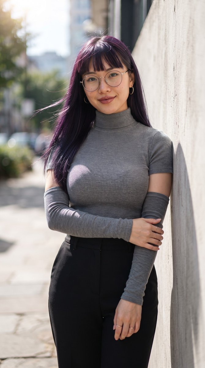 Social Media Post - East Asian Woman in Gray Turtleneck Concrete Wall - Image 2