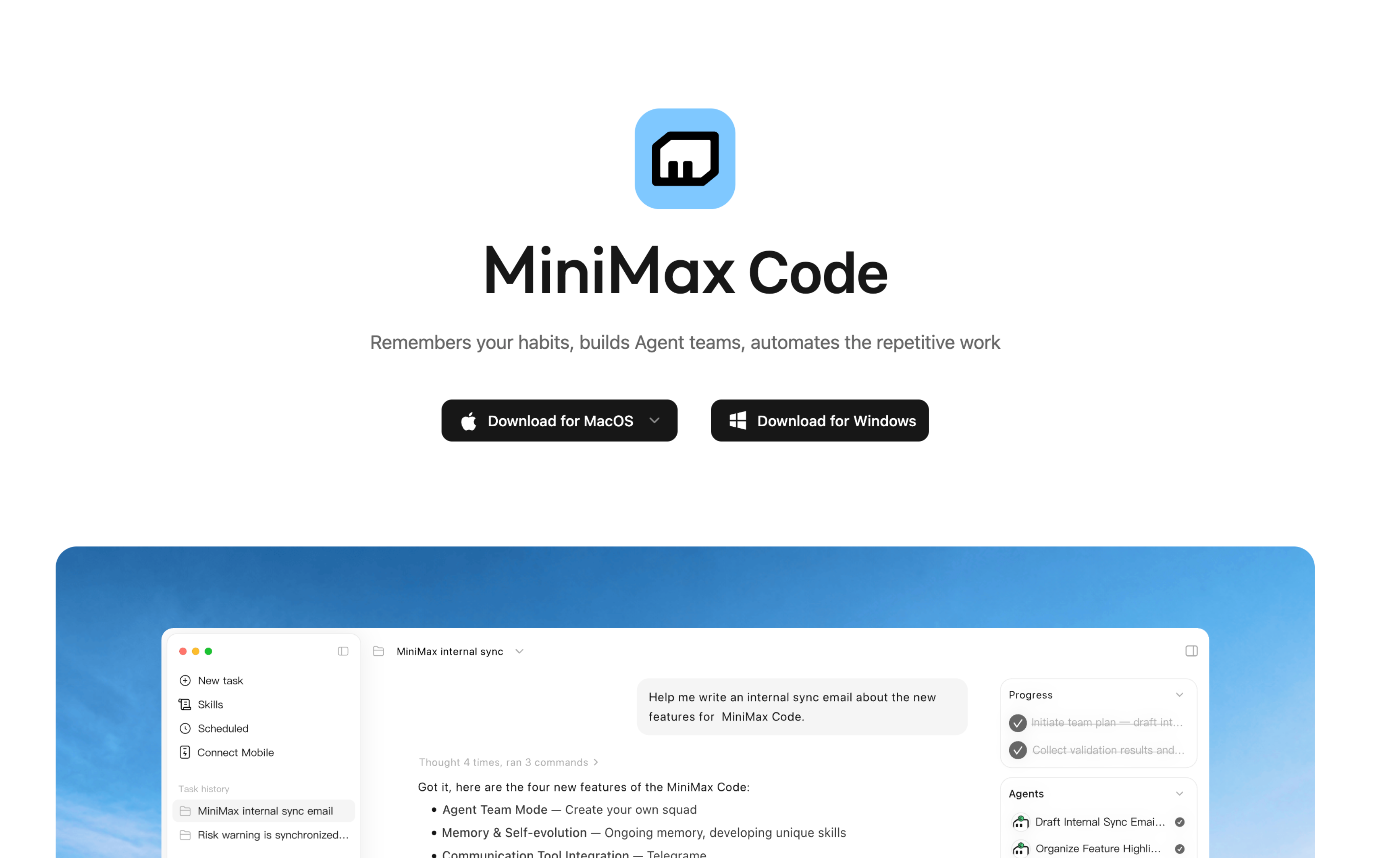 MiniMax Code desktop app — click to download