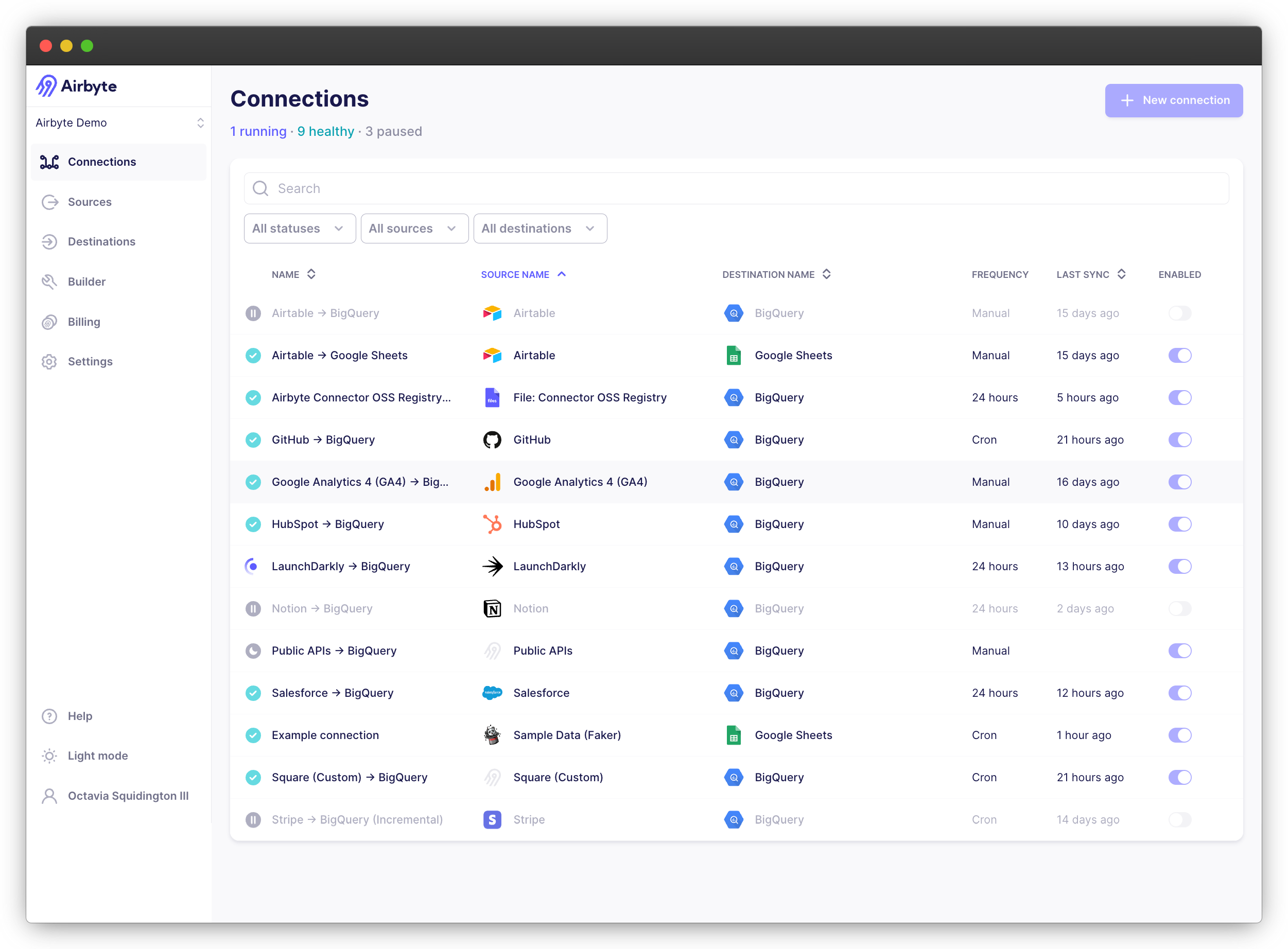 Airbyte Connections UI