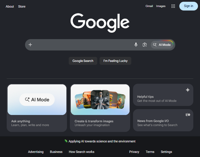 Google homepage with AI