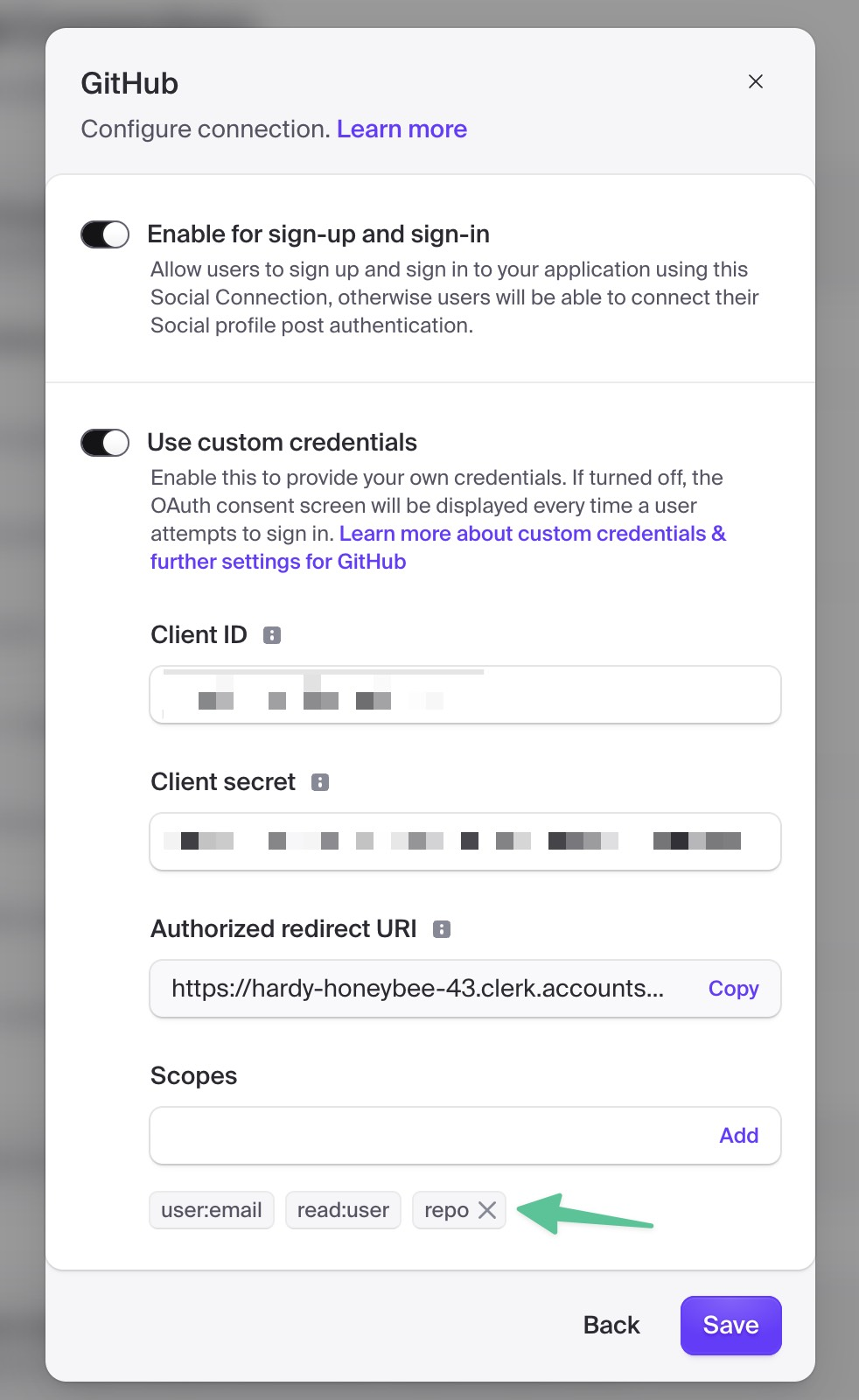 Clerk Custom Credentials