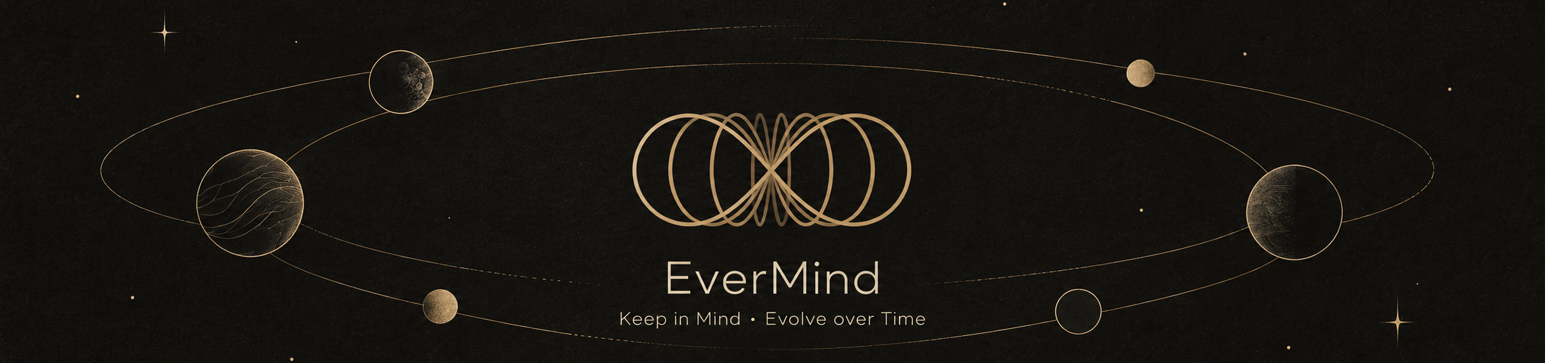 The EverMind ecosystem: the EverMind mark and its slogan on an orbital field
