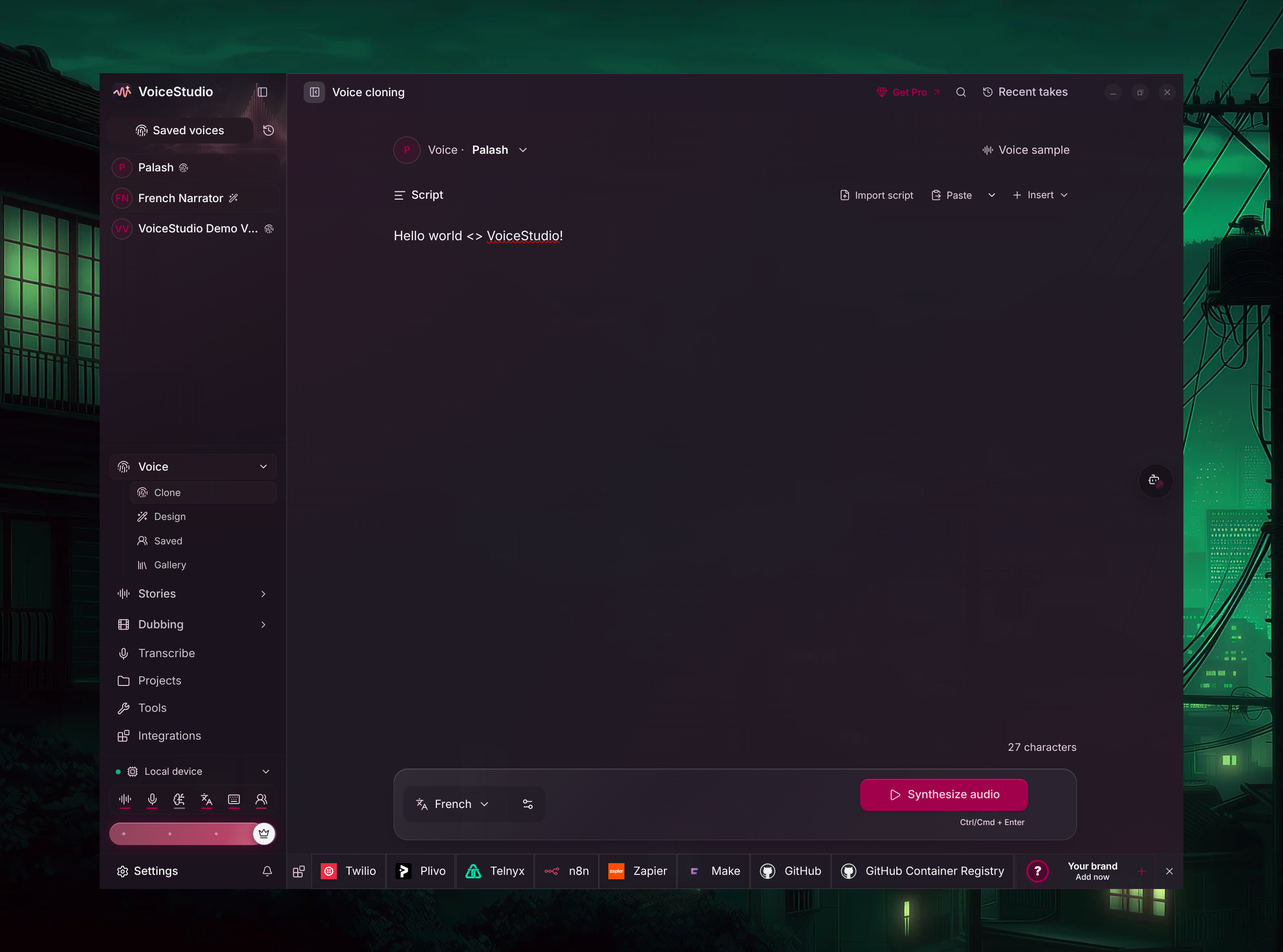 VoiceStudio desktop workspace