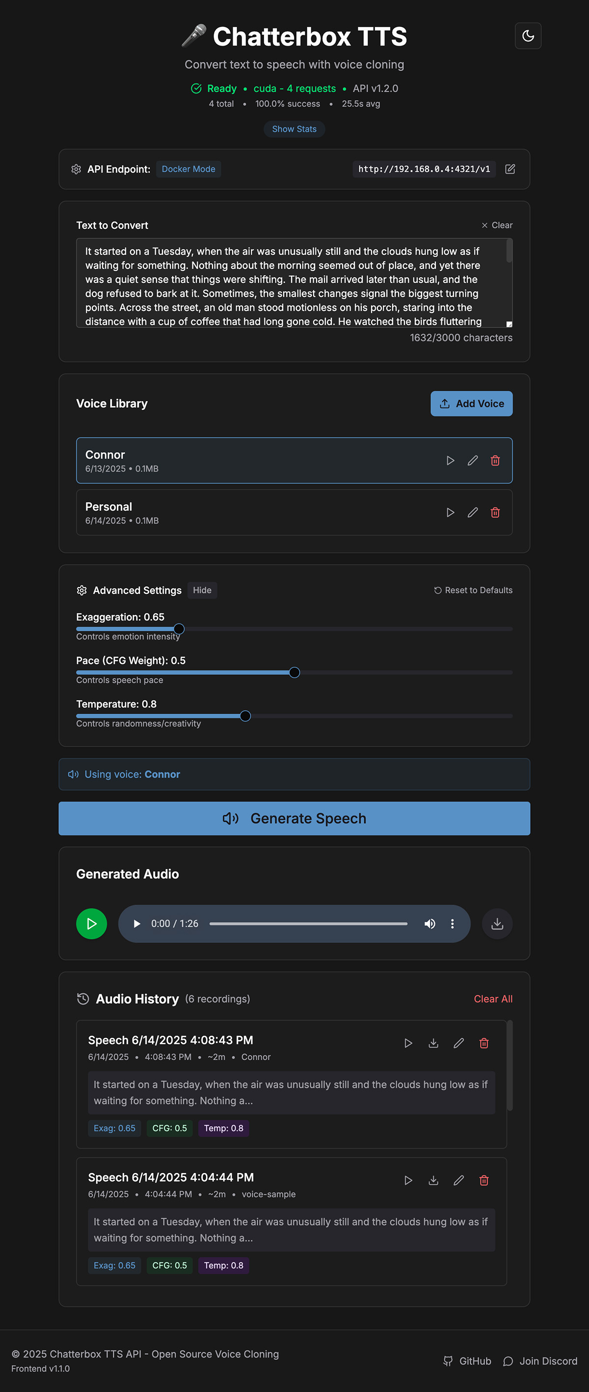 Chatterbox TTS API - Frontend - Dark Mode