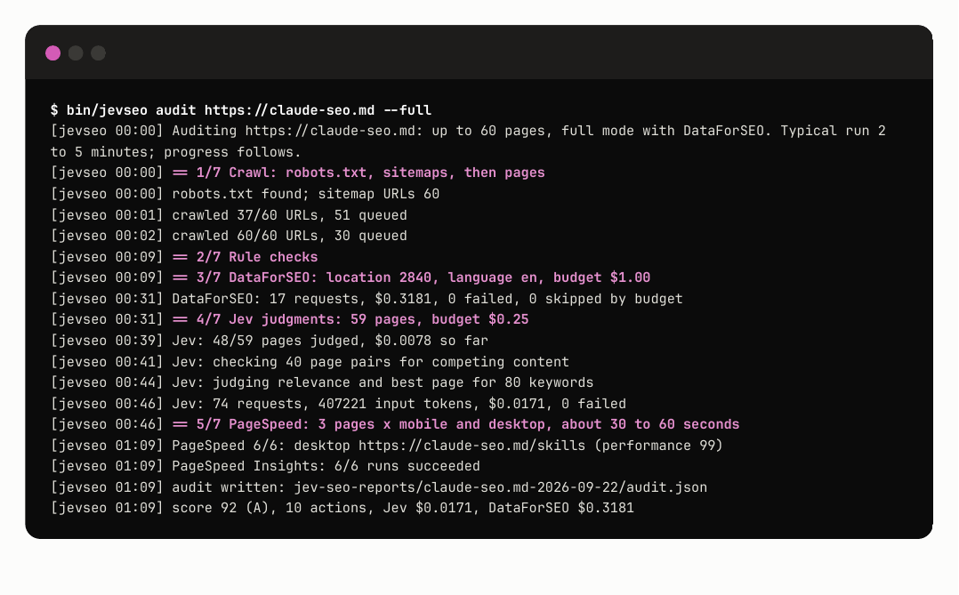 jevseo progress output