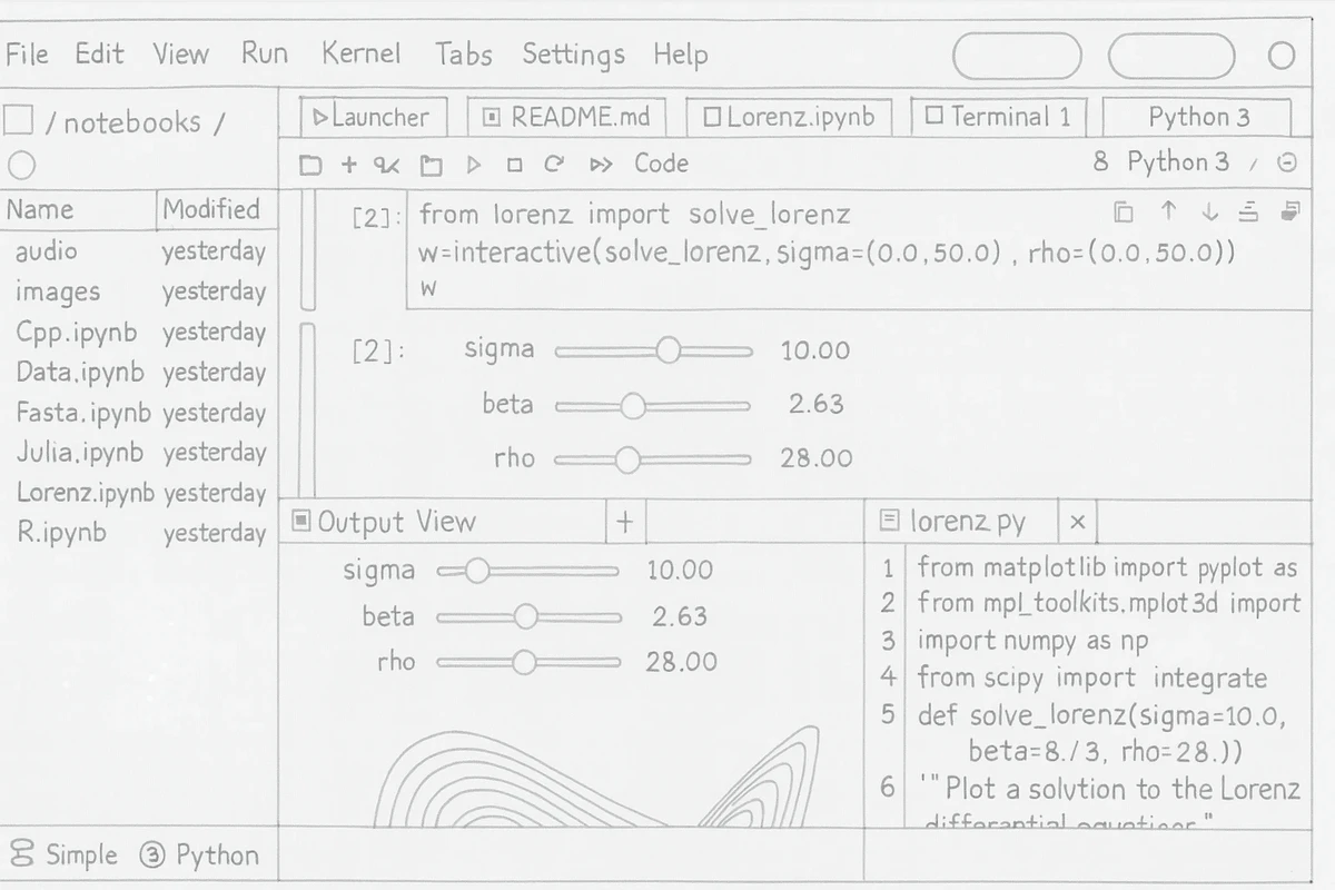 Hand-drawn JupyterLab interface used as the restoration reference