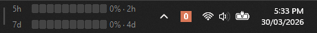Claude Code Usage Monitor running in the Windows taskbar