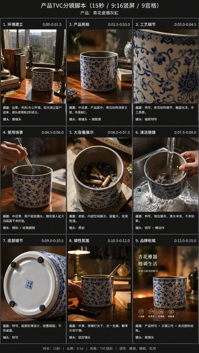 GPT-Image-2 Prompt Example - E-commerce Main Image - 9-Panel Product TVC Storyboard
