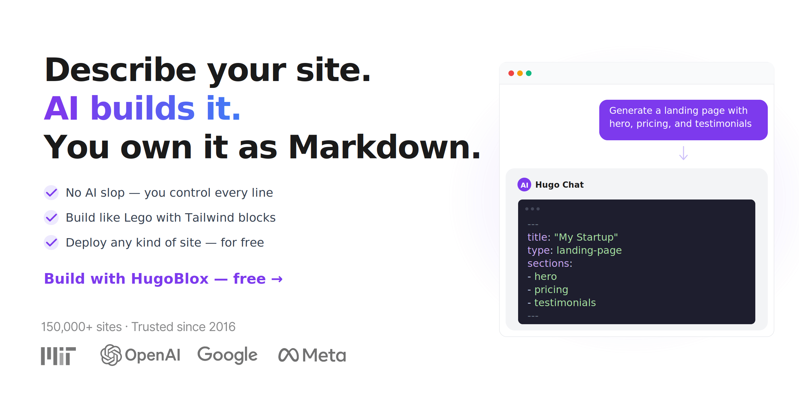 HugoBlox β AI-generated sites you own as Markdown