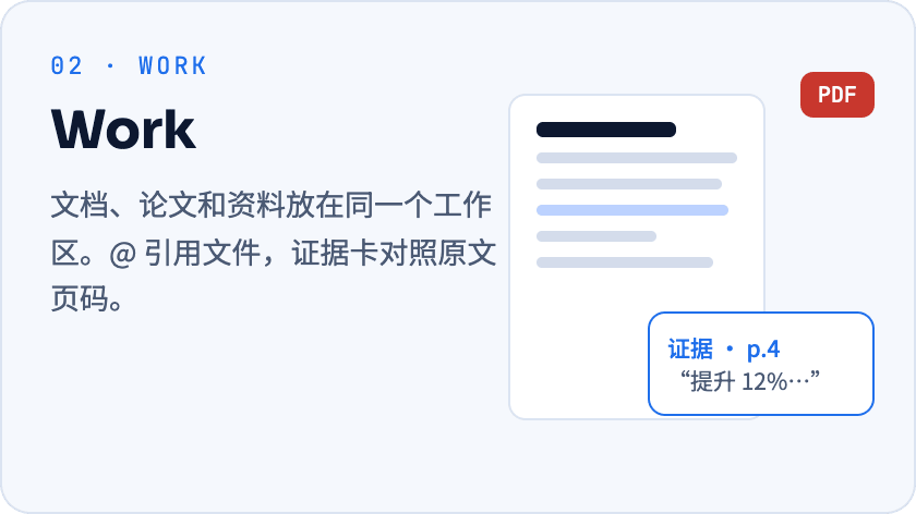 Work:文档、论文和资料放在同一个工作区