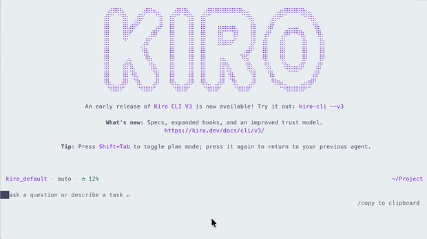 10x screen recording of Kiro CLI running an Ouroboros interview