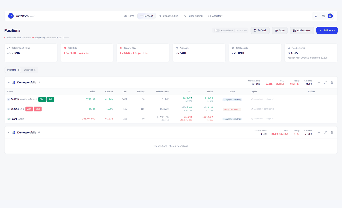 PanWatch TradingAgents deep-analysis demo