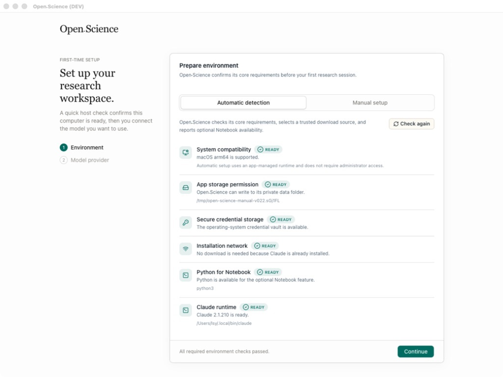 Automatic first-run environment checks in AIPOCH Open-Science