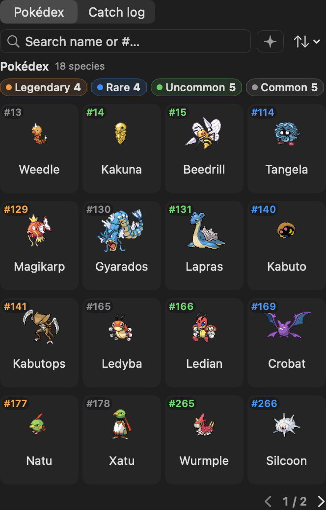 Pokédex — one cell per species