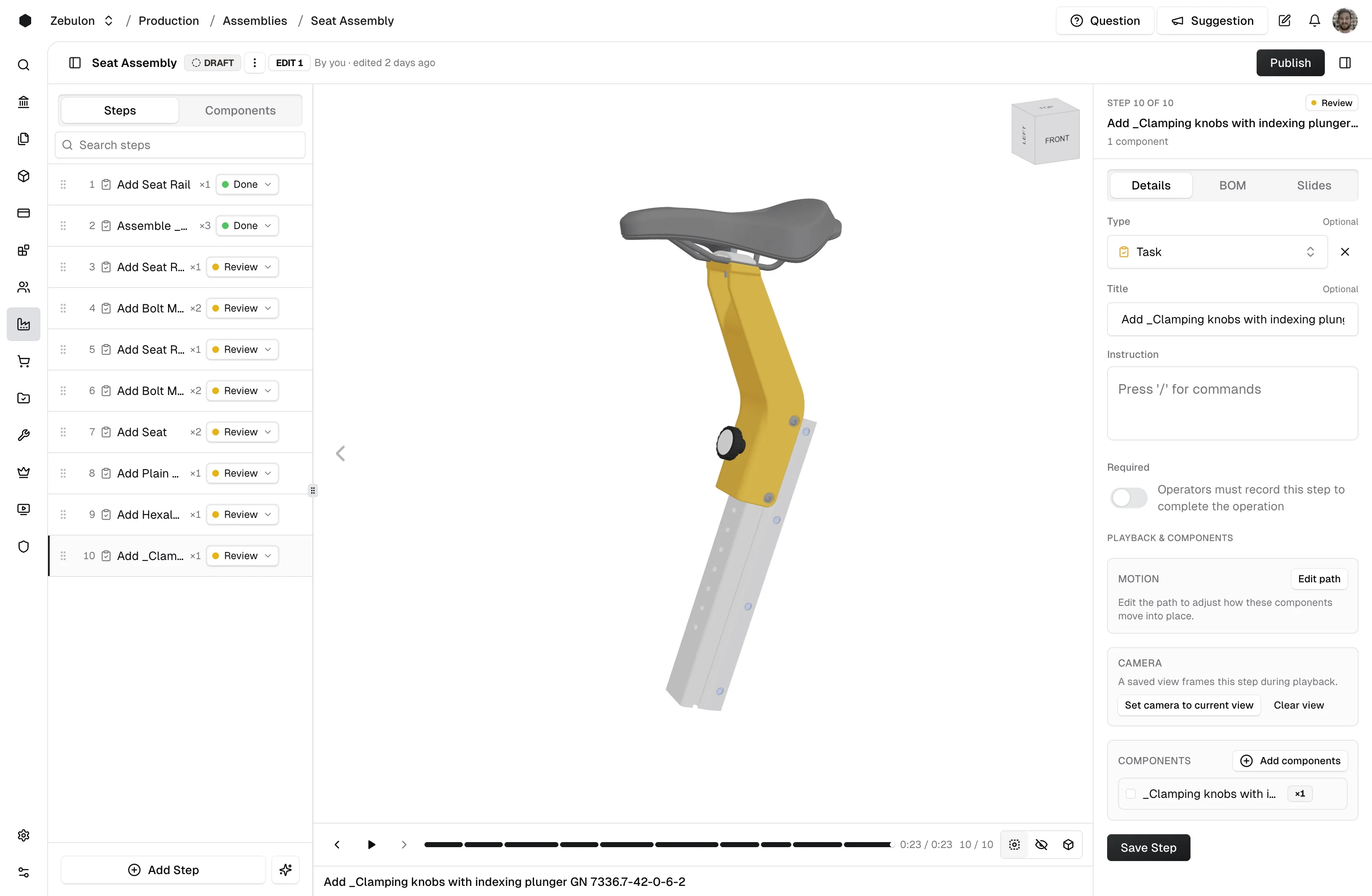 Carbon assembly instructions: step-by-step 3D work instructions authored from the CAD model