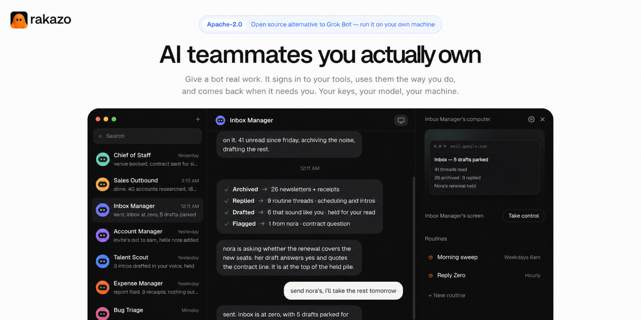Rakazo — AI teammates you actually own