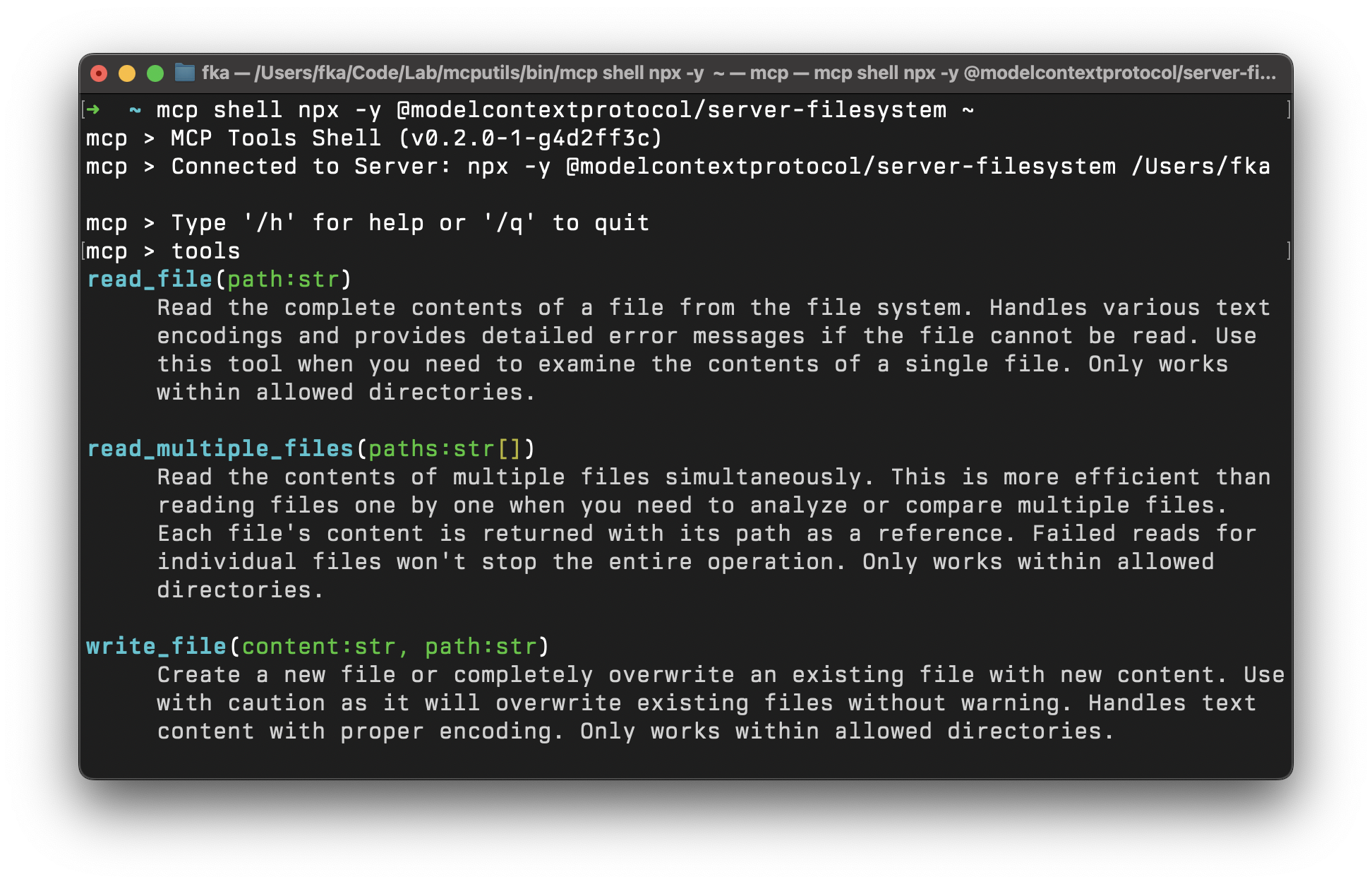 MCP Tools Screenshot
