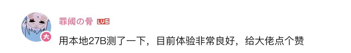 用户反馈:使用本地 27B 模型,体验非常良好