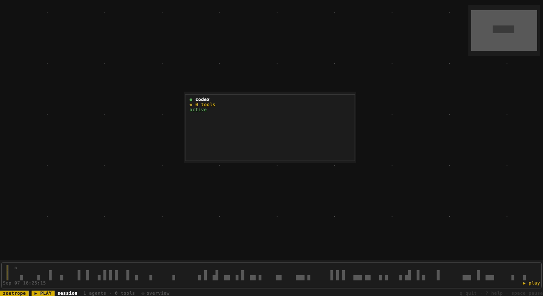 zoetrope replaying a Codex CLI session as a flow graph