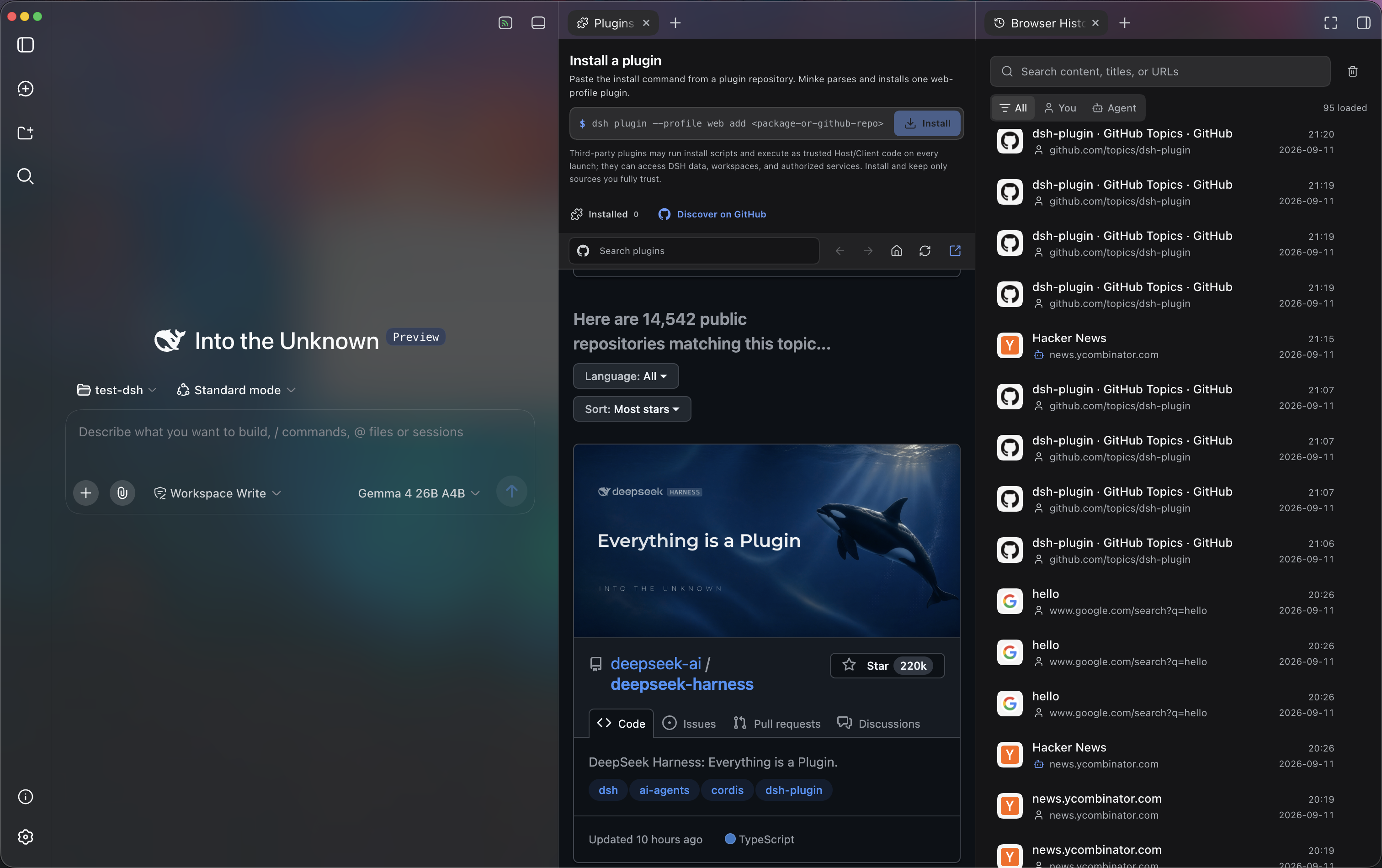 Minke Plugins workspace and tab layout