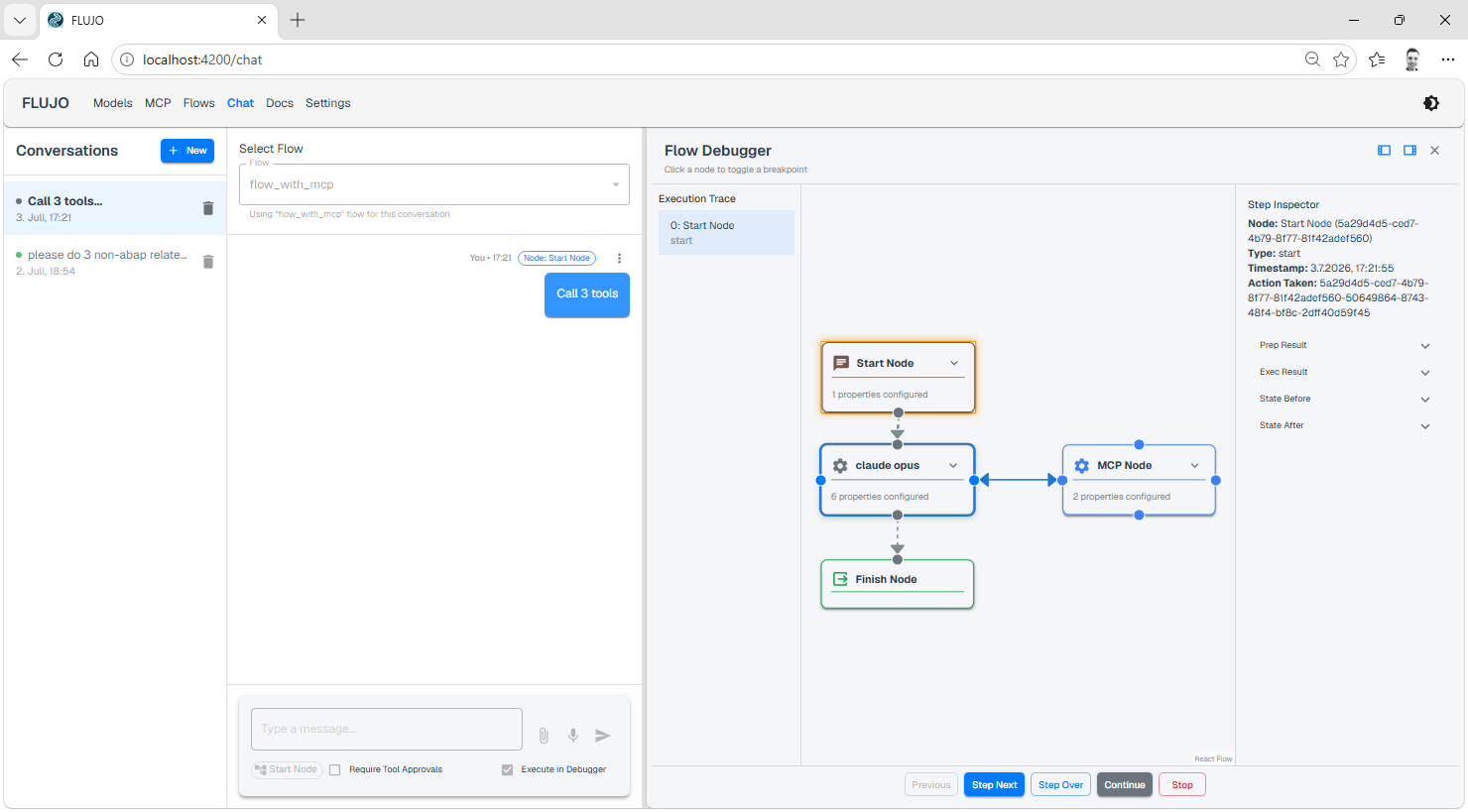 Visual debugger with step-by-step execution