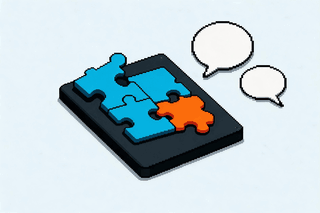 Interlocking challenge tiles beside community chat bubbles