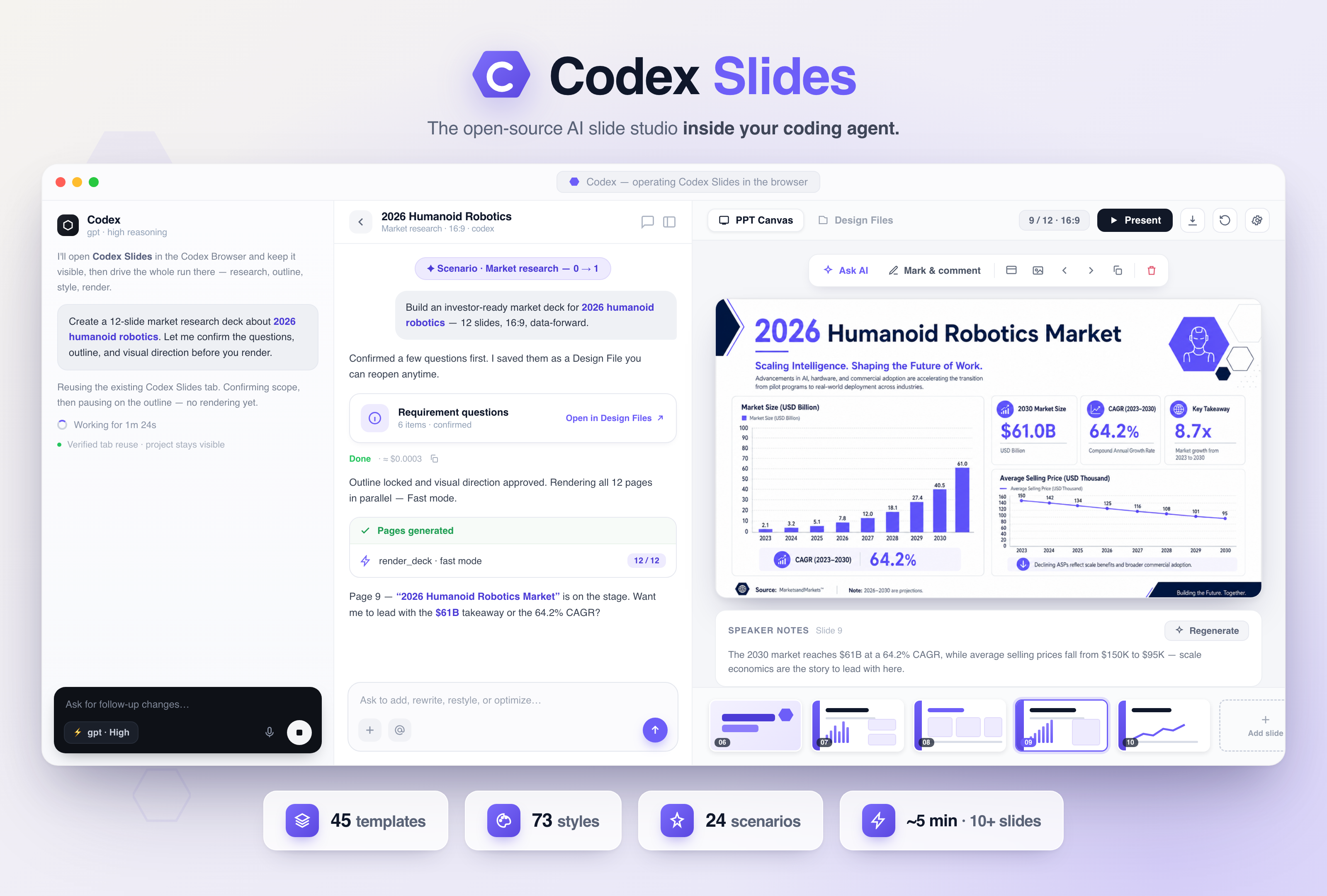Codex Slides โ the open-source AI slide studio inside your coding agent, operated in the Codex in-app Browser