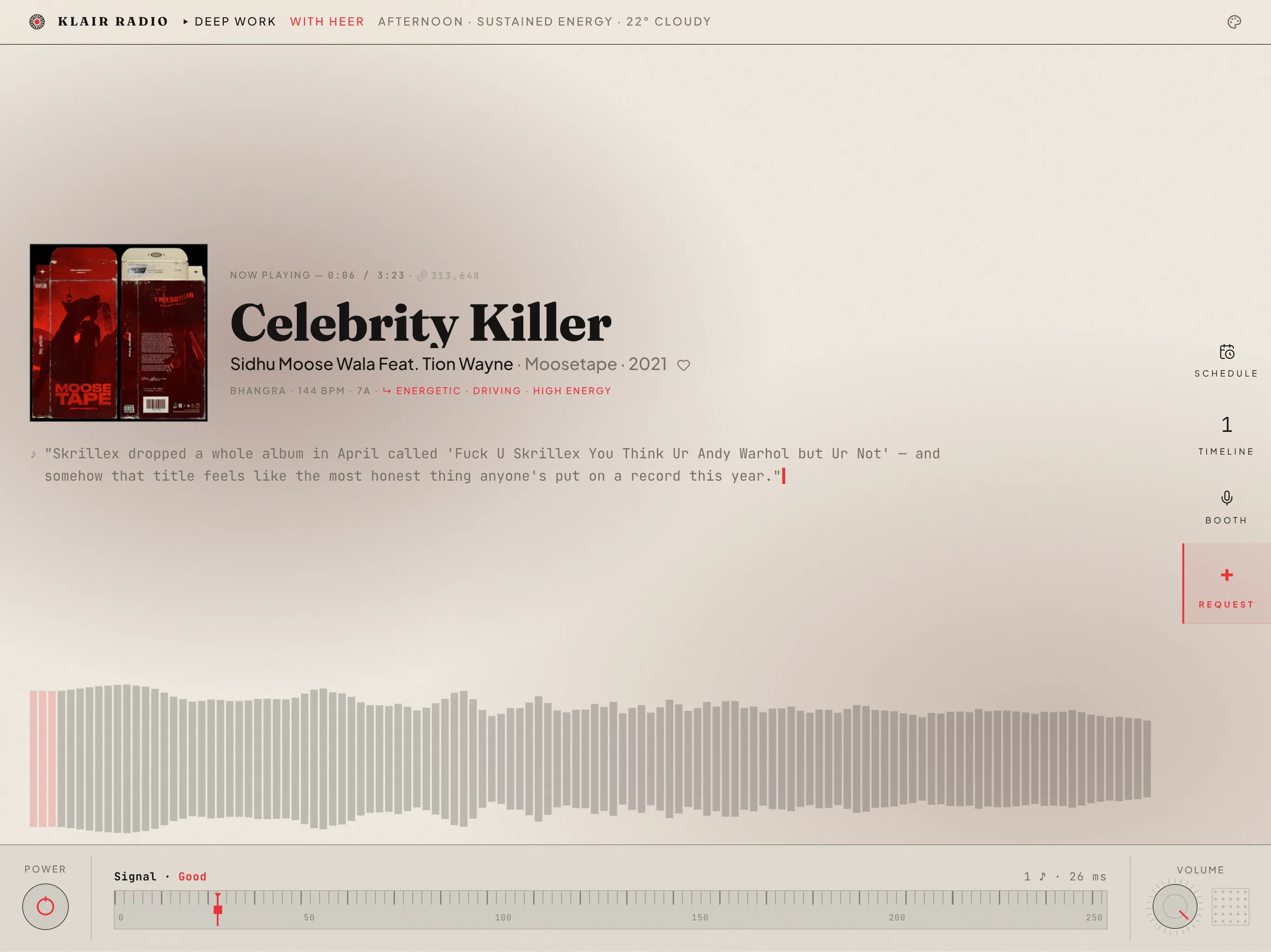 Player — the listener player on /listen