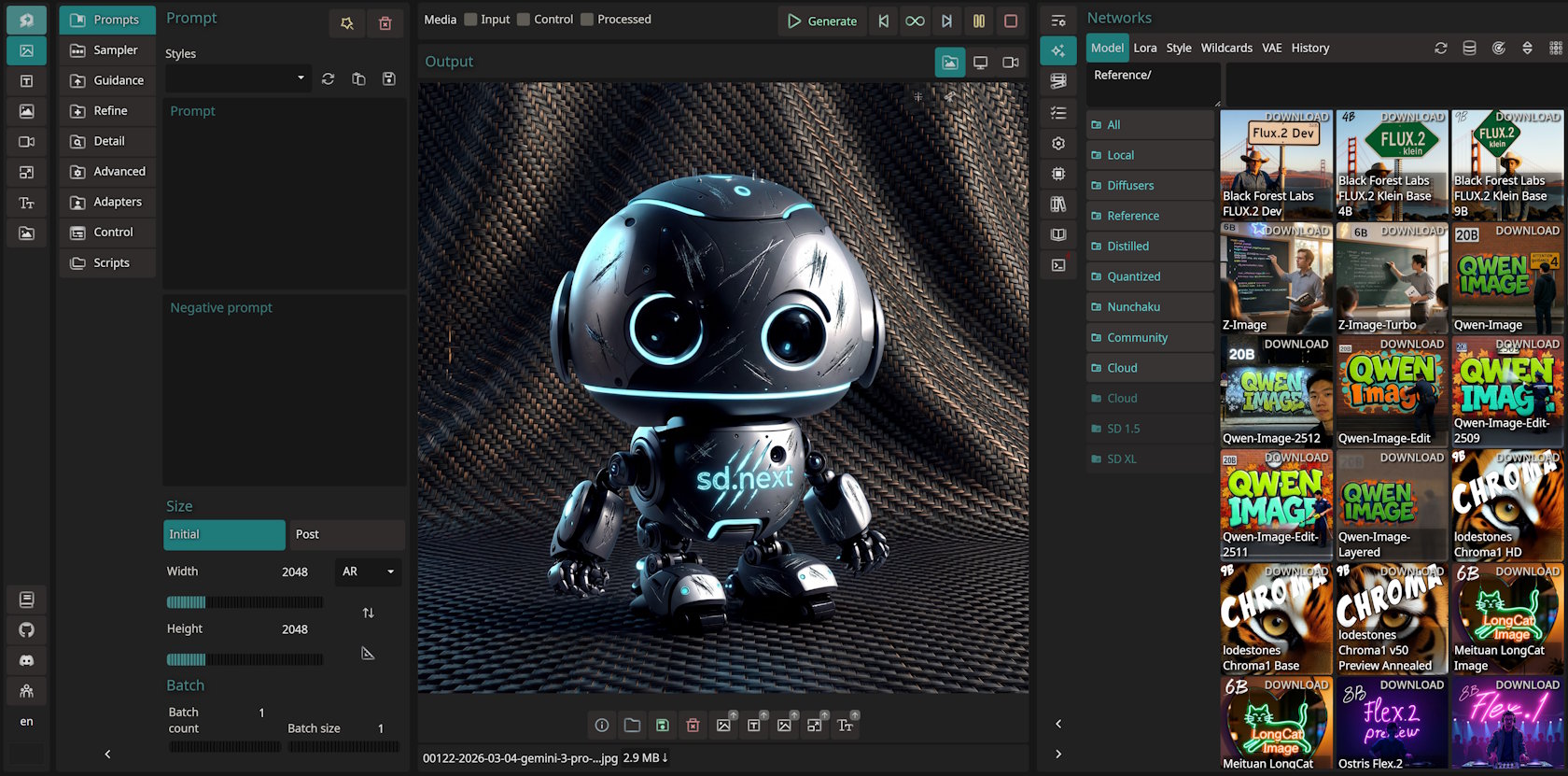 SD.Next: AI art generator desktop interface screenshot