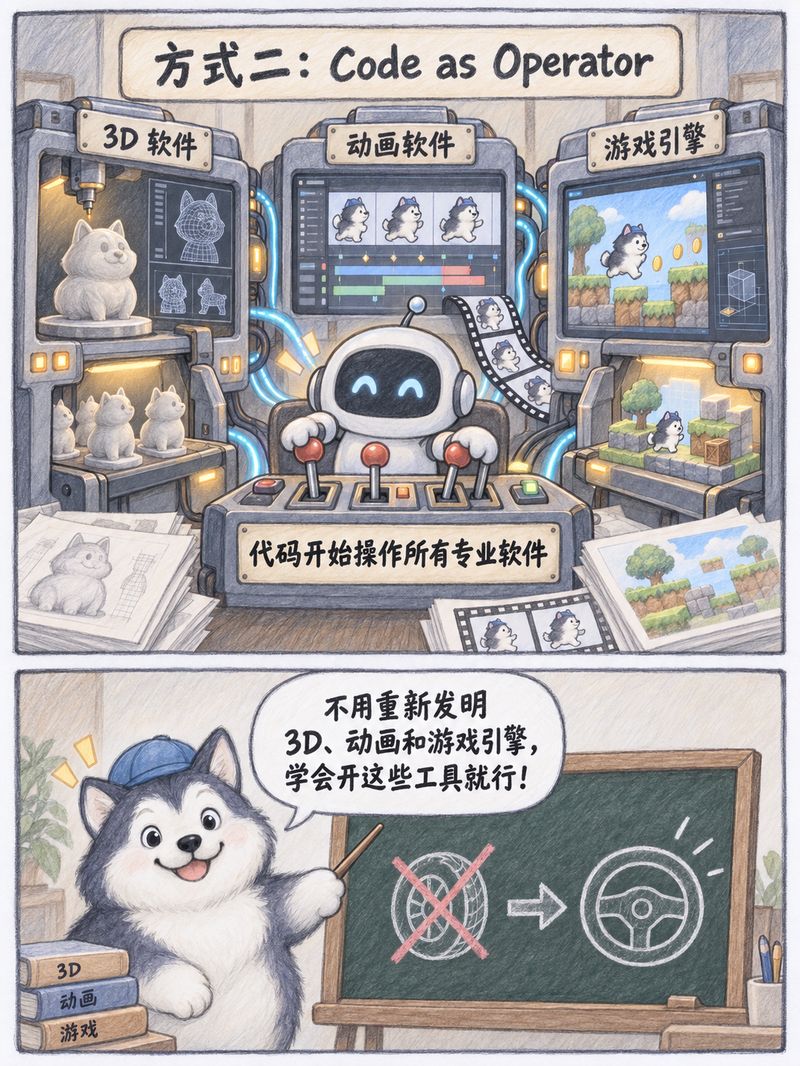 漫画小课堂示例页:Code as Orchestrator