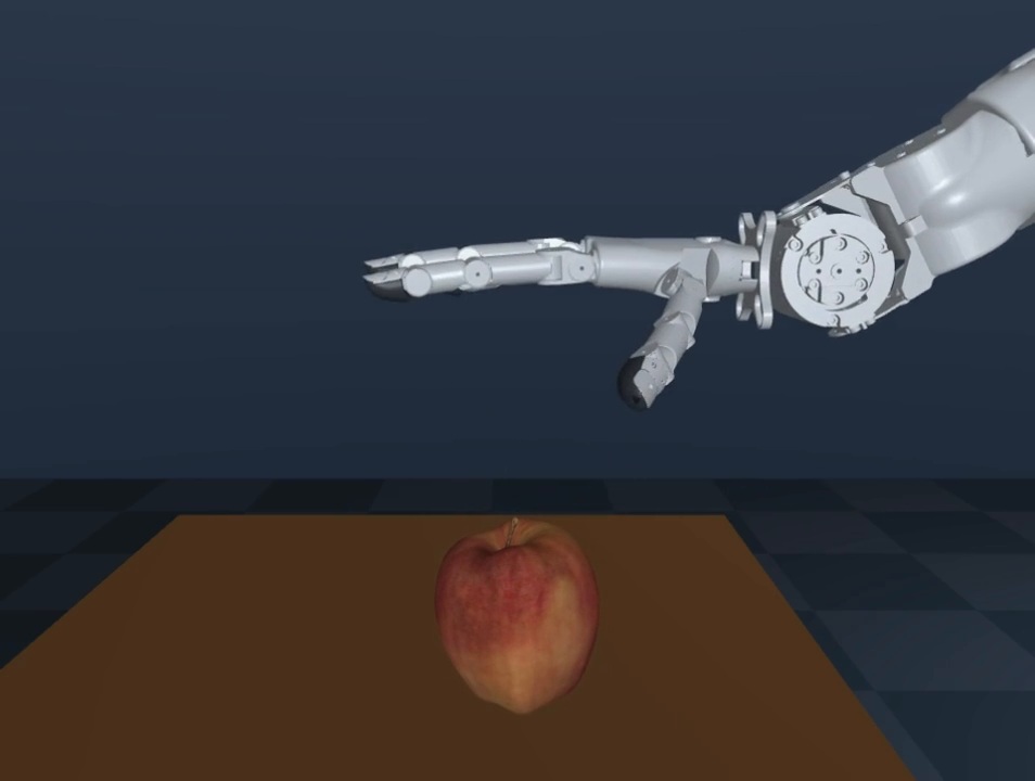 Dexterous apple-stem grasp in simulation