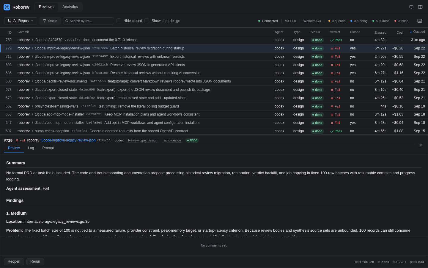 Roborev browser application